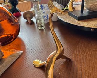 Mid-Century Modern Solid Brass Crane Figurine