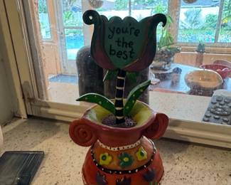 Whimsical Ceramic Flower Pot with 'You're the Best' Sign
