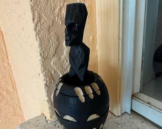 Vintage Hand-Carved Wooden Barrel Man Figurine