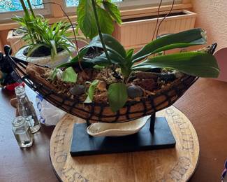 Metal Boat Planter with Lazy Susan Base