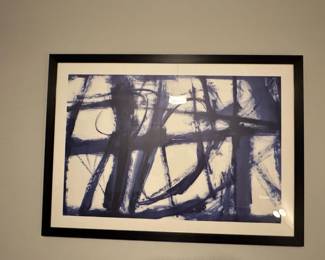 Abstract Expressionist Blue and White Lithograph