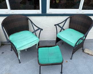 Wicker Patio Chair and Ottoman Set