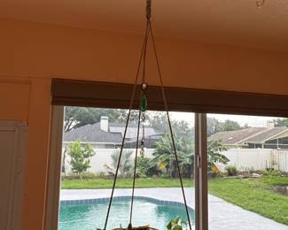 Woven Wicker Hanging Planter with Crystal Accents