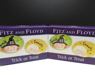 2 New Boxes of Fitz & Floyd Halloween Trick or Treat (Ghost & Witch) Snack Plates