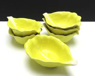 Lot of 4 Vintage Secla Cabbage Yellow Majolica Earthenware Bowls - Made in Portugal