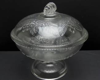 Early American Pattern Glass (EAPG) "Barberry" Lidded Pedestal Compote by McKee & Bros. (1876)