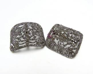 Antique French "Cut Steel" Silver Tone Shoe Clips