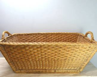 Large Vintage French Wicker Rectangular Laundry Basket with Handles