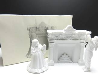 Vintage Department 56 Winter Silhouette "Decorating the Mantle" White Porcelain Figures