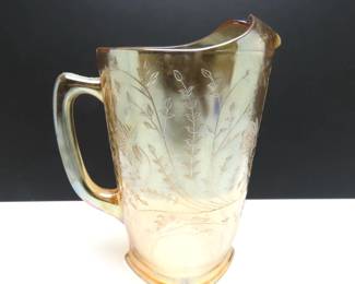 Vintage Jeanette Glass "Floragold Louisa" 64 Ounce Carnival Glass Pitcher