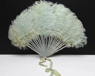 Antique Ostrich Feather Folding Hand Fan