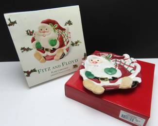 Fitz & Floyd "Plaid Christmas" Santa Canape Plate in Original Box