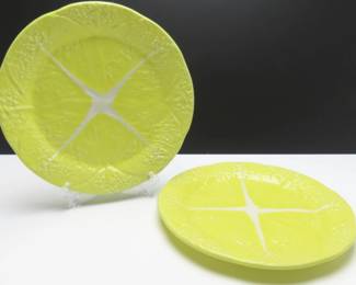 Lot of 2 Vintage Secla Cabbage Yellow Majolica Earthenware Dinner Plates - Made in Portugal