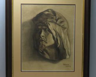 Antique Signed Charcoal Portrait Study by G.W. Hinton Nov. 20. 09 (1909)