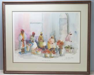Large Framed "Charleston's Broad Street Flowers" Limited Edition Print by Gaye Saunders Fisher