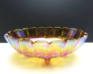 Large Indiana Glass Marigold Carnival Glass "Harvest Grape" Footed Fruit Bowl