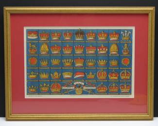 Vintage Framed British Heraldic Chart "Our Crowns & Coronets"