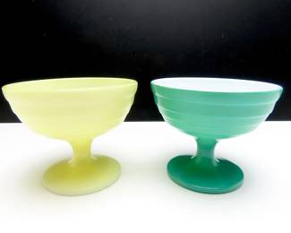 Lot of 2 Vintage Hazel-Atlas Moderntone Platonite Milk Glass Footed Sherbet Cups