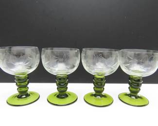 Lot of 4 Vintage German Roemer Etched Cordial Glasses