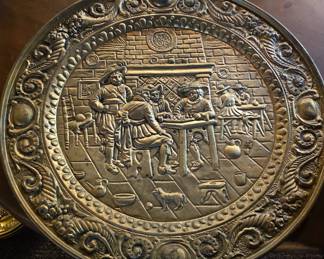 Vintage Peerage England Embossed Brass Tavern Scene Wall Plaque