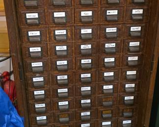 Vintage Oak 60-Drawer Industrial Hardware Cabinet