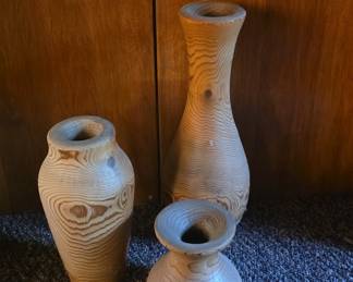 Hand-Turned Softwood Decorative Vase Set