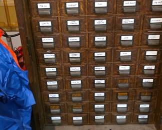 Vintage Oak Industrial Parts Cabinet
