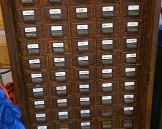 Vintage Oak Industrial Parts Cabinet