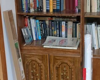 Vintage Oak Bookcase with Floral Inlay Doors