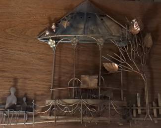 Vintage Enesco Mid-Century Metal Wall Sculpture - Gazebo Scene