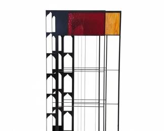 Frank Lloyd Wright Inspired Stained Glass and Metal Screen approx. 5 Feet