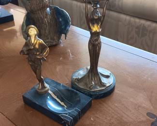 2 vintage art deco lady statues
