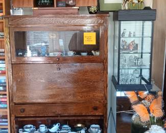 4 stack oak bookcase with desk