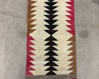 Lot #44 Vintage Navajo-Style Wool Weaving Rug Serrated Triangle Design Red Brown Black Cream