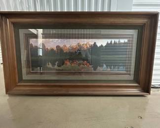 Lot #85 Picture Galleries Inc Grand Tetons Panoramic Framed Landscape Print Wood Frame Linen Triple Mat