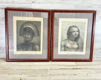 Lot #74 Pair Framed J. Webber/J. Hall Engravings Poulaho King Friendly Islands & Woman of Eaoo Cook Voyage