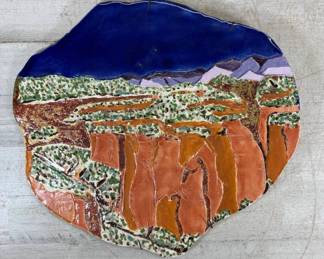 Lot #69 Prayer at Ute Canyon 1991 Signed jb Jeffrey Basinger Hand Built Ceramic Wall Plaque Southwest