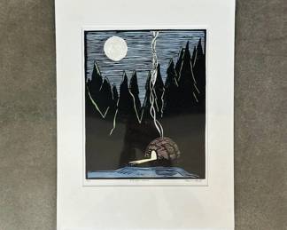 Lot #30 Marvin Hill Signed Hand Colored Woodblock Print Wigwam Woman 14/25 Johnson Creek WI Framed