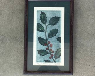 Lot #13 Rod Hustes Signed Aquatint Etching American Holly 27/400 Limited Edition Botanical Framed