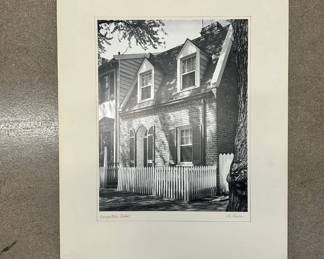 Lot #90 Otto Maurer Georgetown Detail Signed Black and White Photograph Brick Colonial House Picket Fence