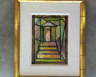 Lot #11 Danielson Signed Cubist Oil Painting Architectural Arch Stairway 1994 Framed