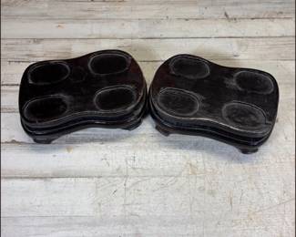 Lot #40 Pair of Chinese Carved Rosewood Display Stands Kidney Shaped Hardwood Vase Bases Dark Finish
