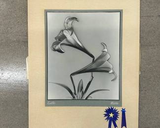 Lot #88 Vintage Black and White Photograph Easter Lilies Signed Maurer Matted Blue Ribbon Award Winner