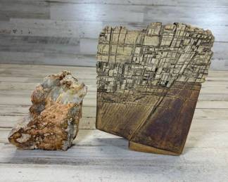 Lot #71 Signed Studio Pottery Slab Vase Textured Grid Stoneware 1997 Tompkins? + Raw Quartz Mineral Specimen