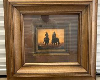 Lot #83 Judith Durr Western Cowboys on Horseback Sunset Painting Framed Double Matted Wood Frame