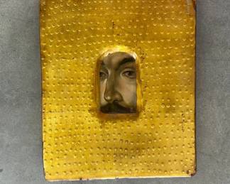 Lot #15 Contemporary Gilt Wood Panel Icon Style Portrait Painting Signed Monogram Dated 00 Gold Leaf