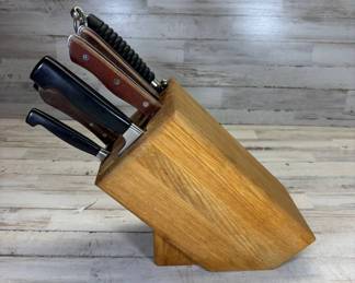 Lot #51 Zwilling J.A. Henckels Friodur Solingen Knives Chef Bread Utility Lot 6 Knives w Wood Block