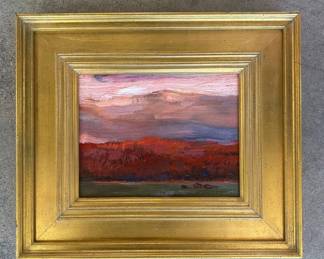Lot #8 Original Oil Painting Western Landscape Sunset Red Purple Impressionist Framed