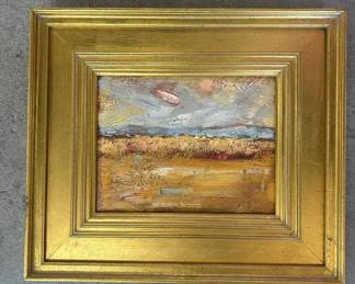 Lot #10 Original Oil Painting Western Prairie Wetland Landscape Signed Impressionist Gold Frame