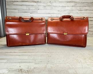 Lot #55 Lot of 2 Vintage Brooks Brothers Cognac Leather Flap Briefcases Brass Combination Lock Gusseted